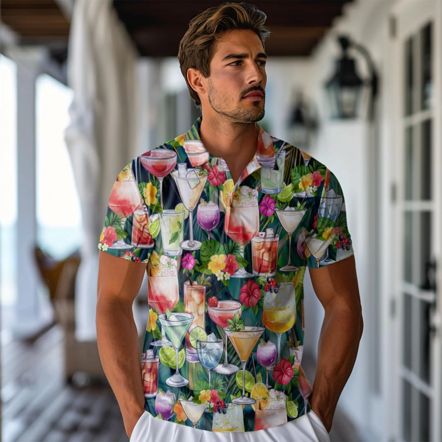 Cocktail Polo Shirts For Men - Drinking Lover Stylish Mens Goft Shirt Casual Short Sleeve Button Down Outfit Set 49