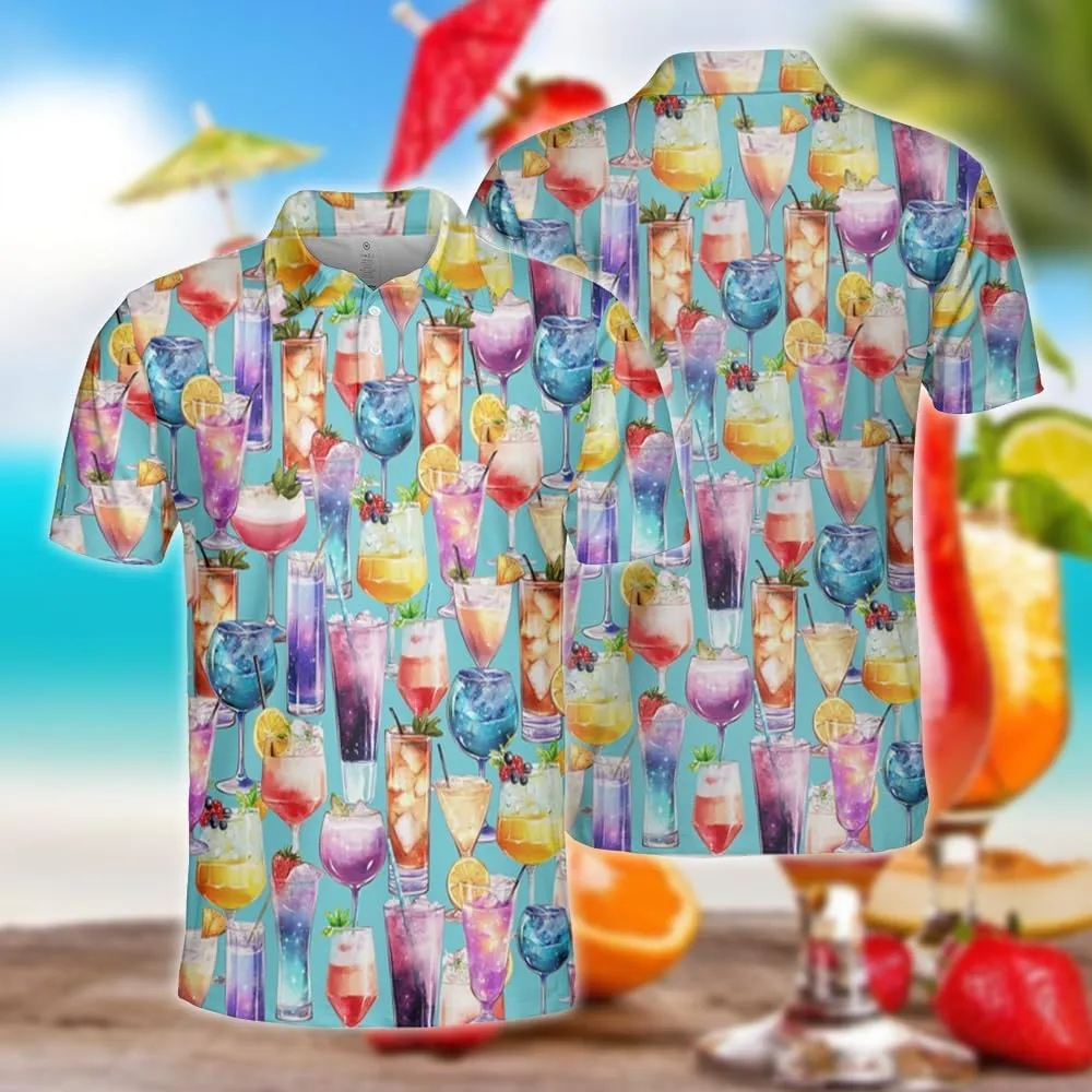 Cocktail Polo Shirts For Men - Drinking Lover Stylish Mens Goft Shirt Casual Short Sleeve Button Down Outfit Set 49