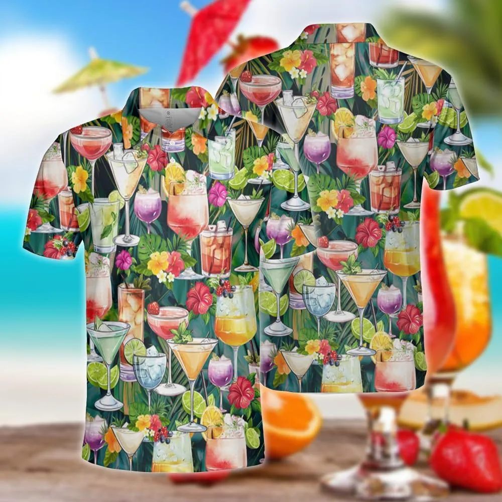 Cocktail Polo Shirts For Men - Drinking Lover Stylish Mens Goft Shirt Casual Short Sleeve Button Down Outfit Set 49