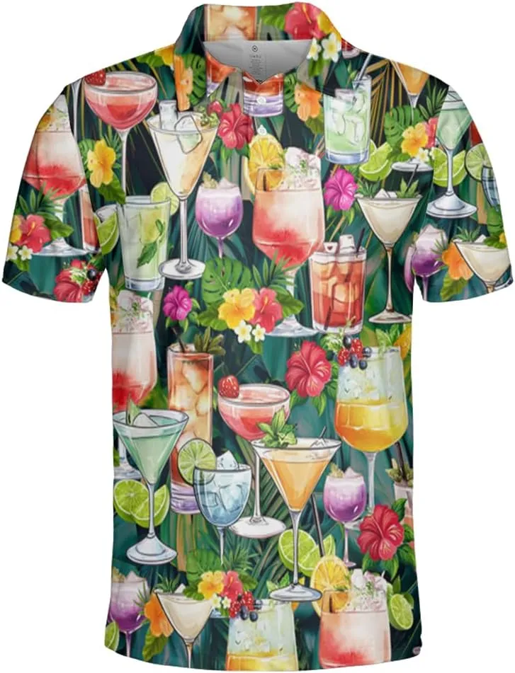 Cocktail Polo Shirts For Men - Drinking Lover Stylish Mens Goft Shirt Casual Short Sleeve Button Down Outfit Set 49