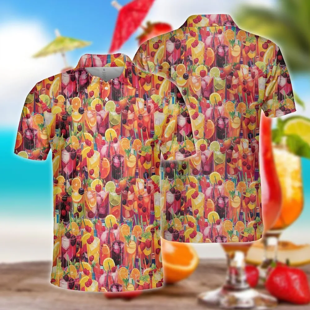 Cocktail Polo Shirts For Men - Drinking Lover Stylish Mens Goft Shirt Casual Short Sleeve Button Down Outfit Set 49