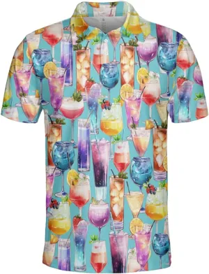 Cocktail Polo Shirts For Men - Drinking Lover Stylish Mens Goft Shirt Casual Short Sleeve Button Down Outfit Set 49
