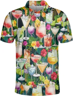 Cocktail Polo Shirts For Men - Drinking Lover Stylish Mens Goft Shirt Casual Short Sleeve Button Down Outfit Set 49