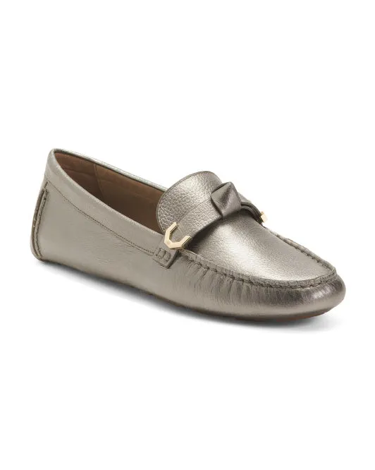 COLE HAAN Evelyn Bow Leather Driver Loafers