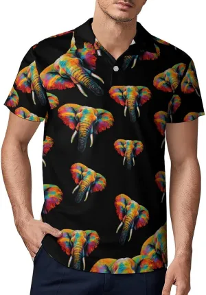 Colorful Elephant Head Men's Polo-Shirt Regular-Fit Short Sleeve Sports Quick Dry Golf Tennis T-Shirt
