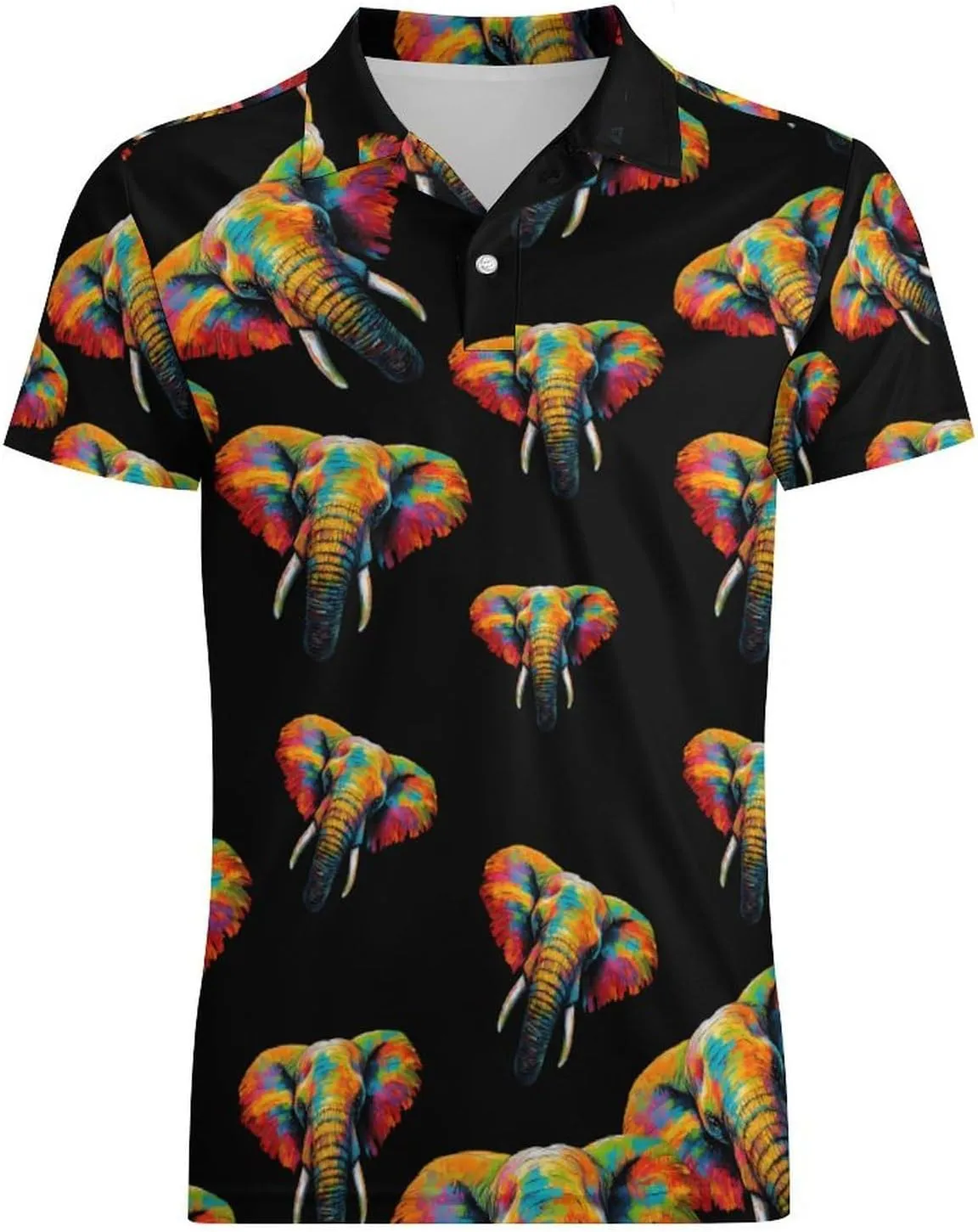 Colorful Elephant Head Men's Polo-Shirt Regular-Fit Short Sleeve Sports Quick Dry Golf Tennis T-Shirt