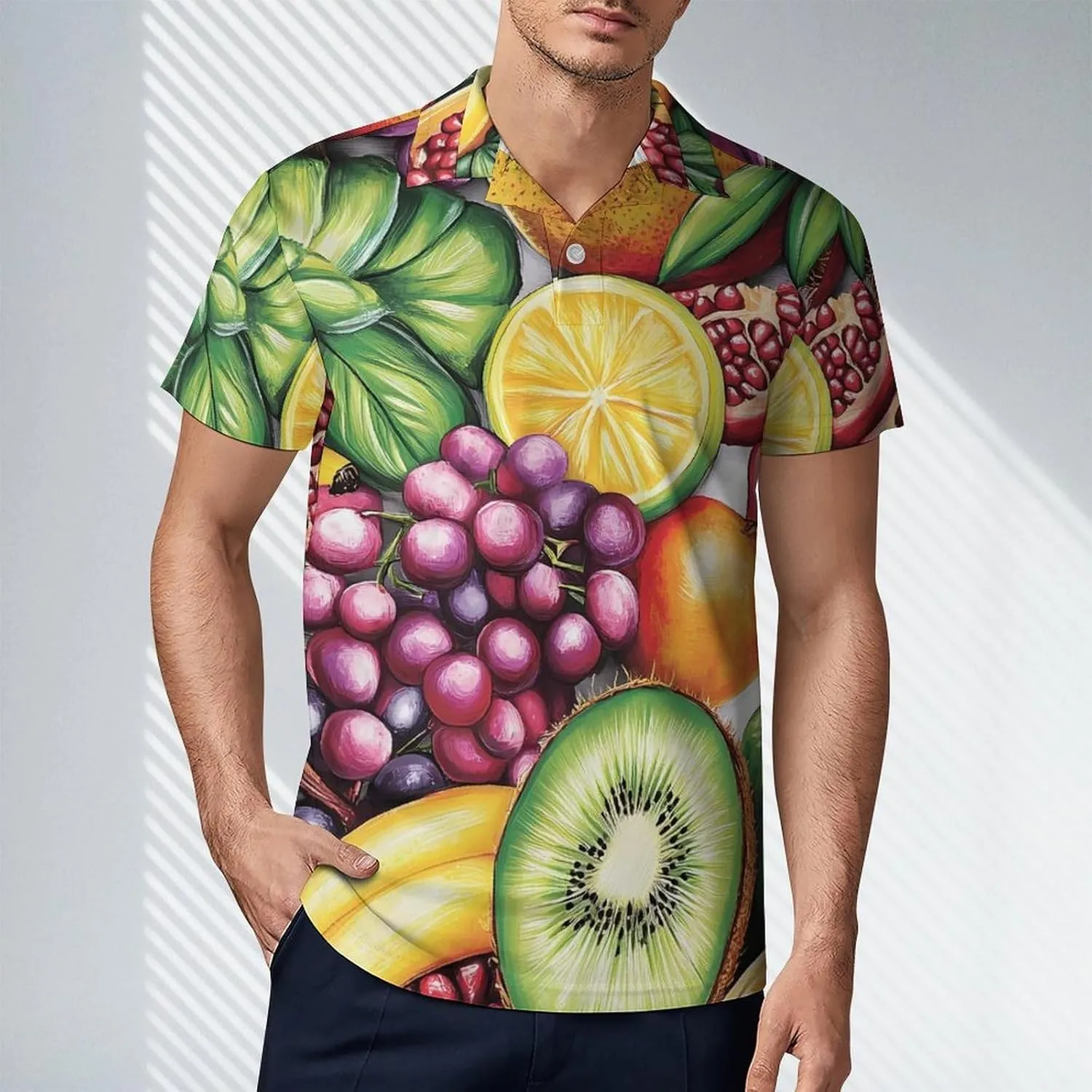Colorful Fruits Men's Polo-Shirt Regular-Fit Short Sleeve Sports Quick Dry Golf Tennis T-Shirt