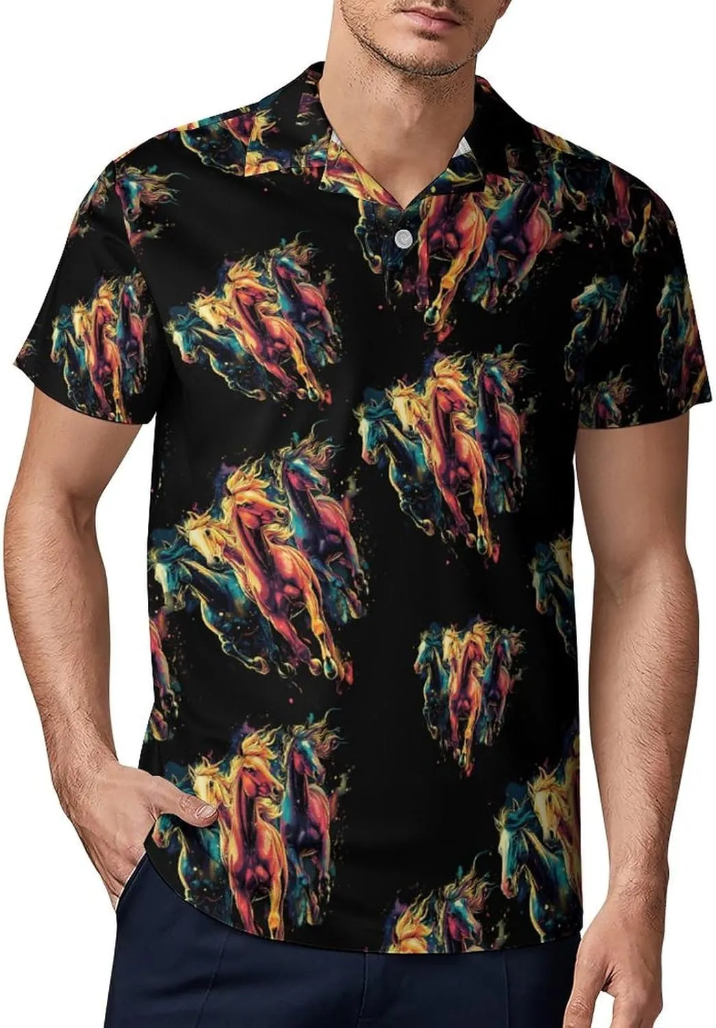Colorful Galloping Horses Men's Polo-Shirt Regular-Fit Short Sleeve Sports Quick Dry Golf Tennis T-Shirt