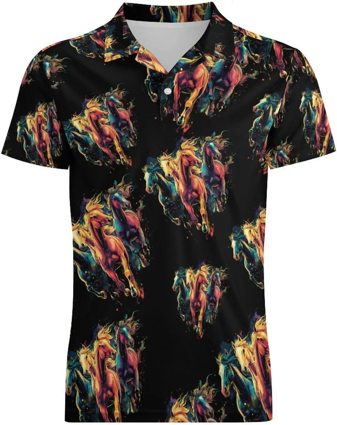 Colorful Galloping Horses Men's Polo-Shirt Regular-Fit Short Sleeve Sports Quick Dry Golf Tennis T-Shirt