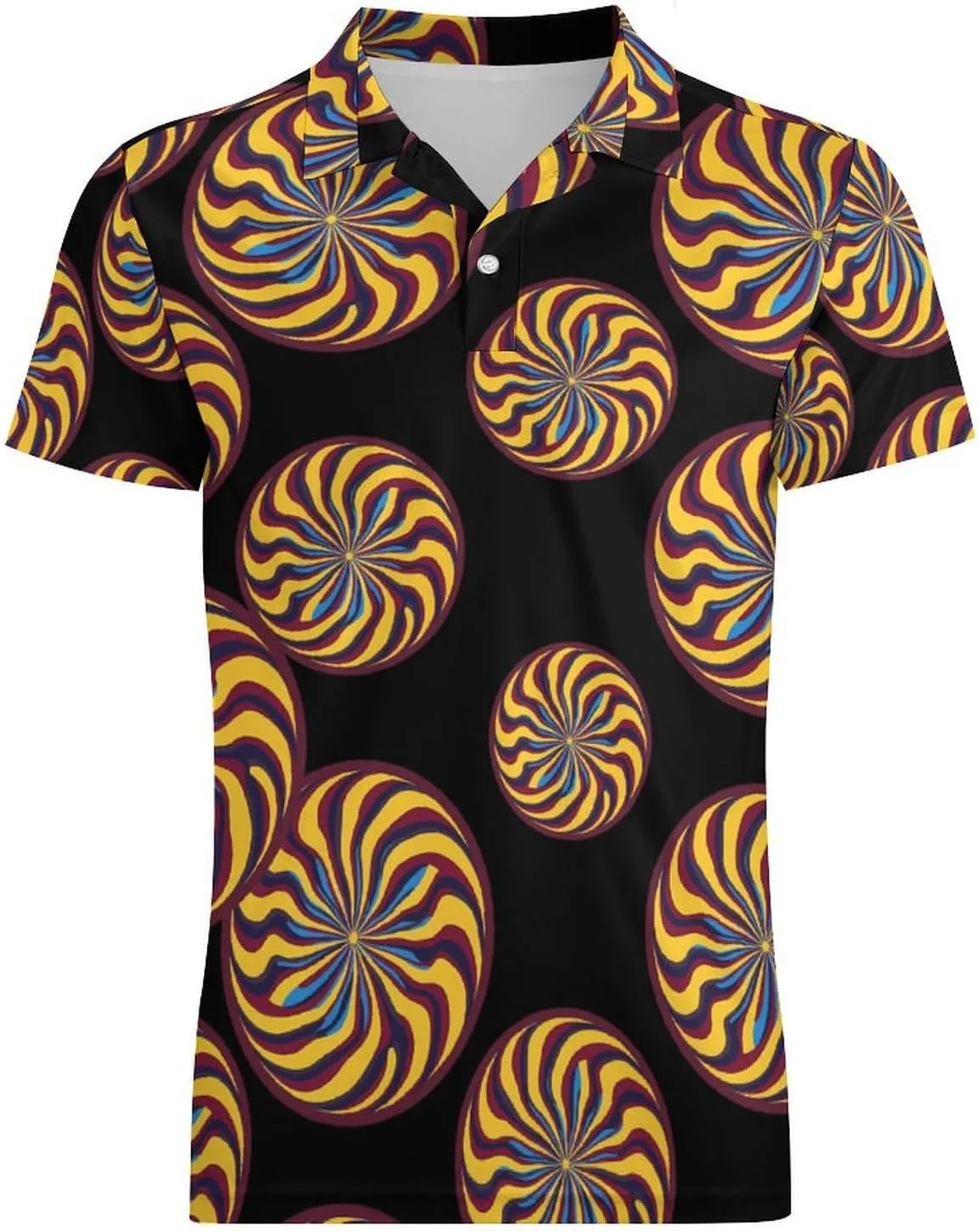 Colorful Spiral Pattern Men's Polo-Shirt Regular-Fit Short Sleeve Sports Quick Dry Golf Tennis T-Shirt