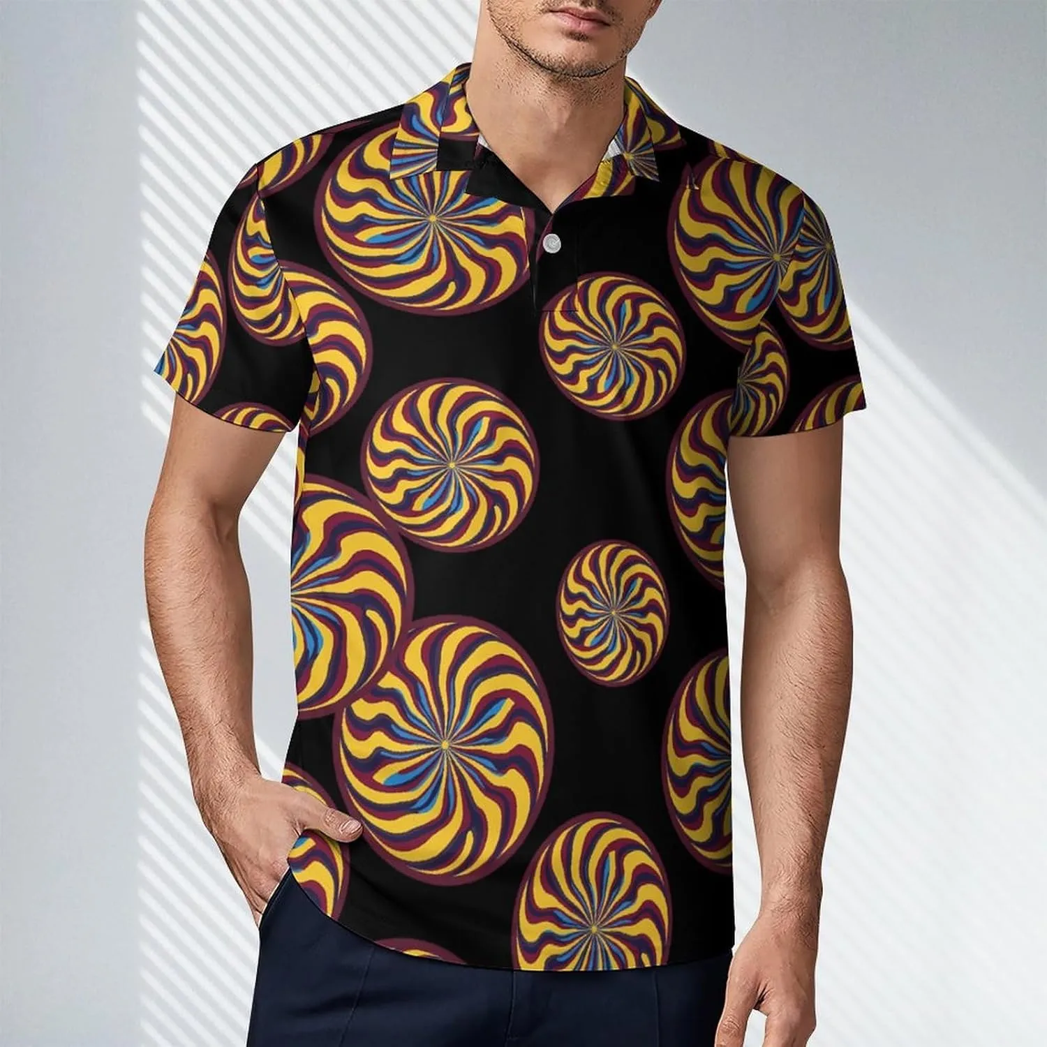 Colorful Spiral Pattern Men's Polo-Shirt Regular-Fit Short Sleeve Sports Quick Dry Golf Tennis T-Shirt