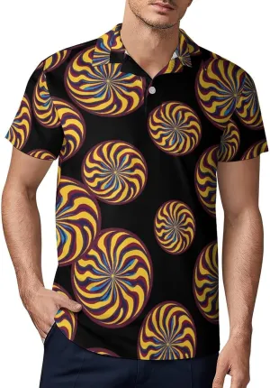 Colorful Spiral Pattern Men's Polo-Shirt Regular-Fit Short Sleeve Sports Quick Dry Golf Tennis T-Shirt