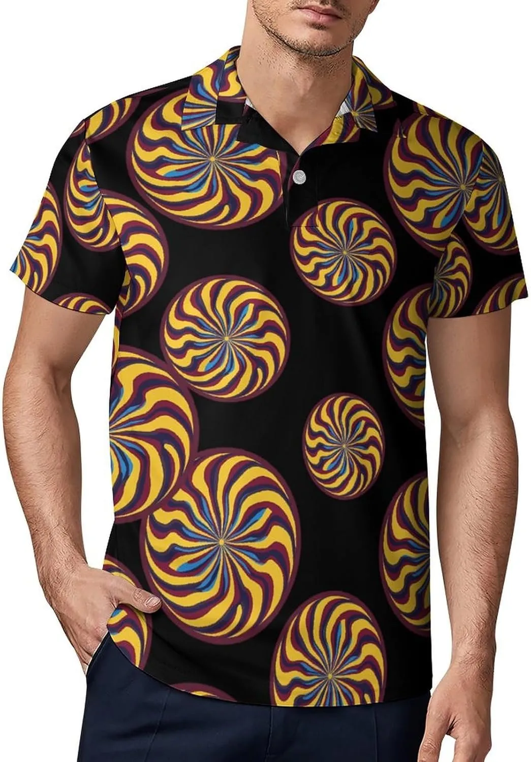 Colorful Spiral Pattern Men's Polo-Shirt Regular-Fit Short Sleeve Sports Quick Dry Golf Tennis T-Shirt