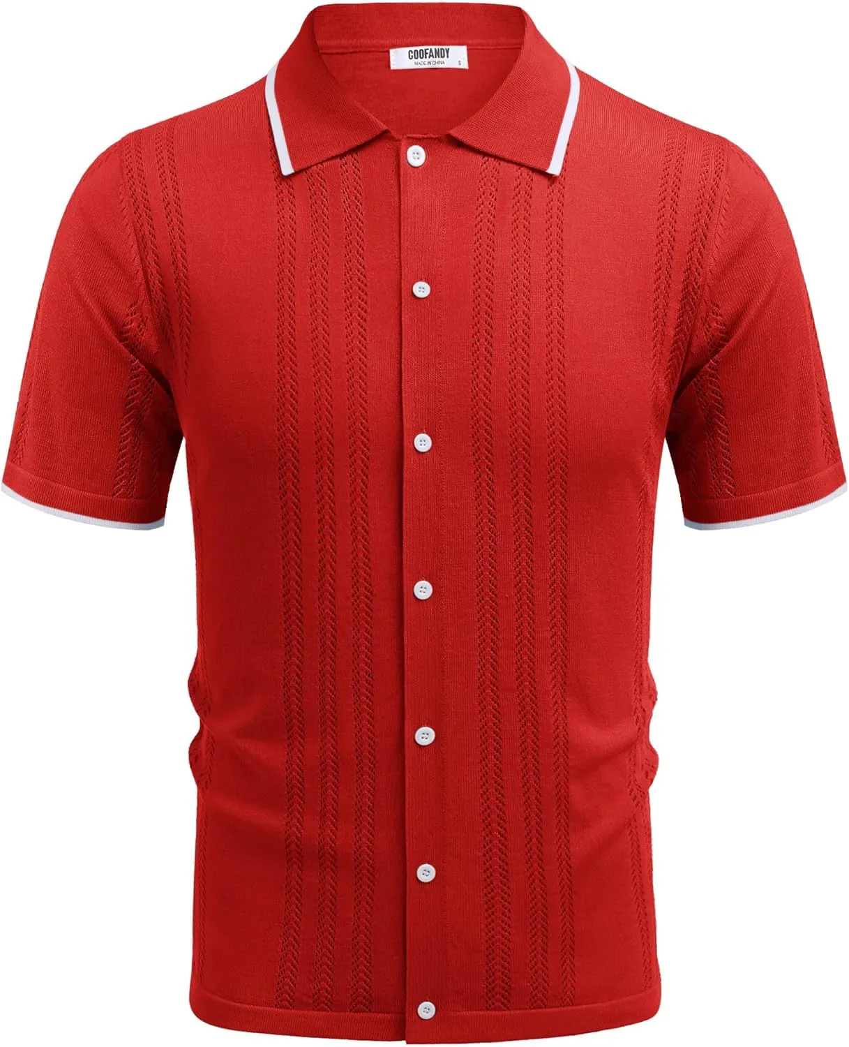 COOFANDY Men's Knit Button Down Shirt Vintage Short Sleeve Polo Shirts Casual Beach Tops
