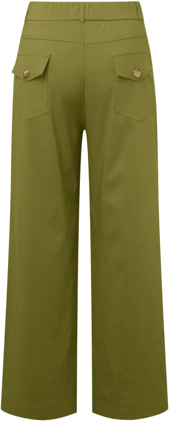 Corduroy Pleated Pants for Women Winter Twill Travel Thermal with Pockets Straight Leg Straight Leg