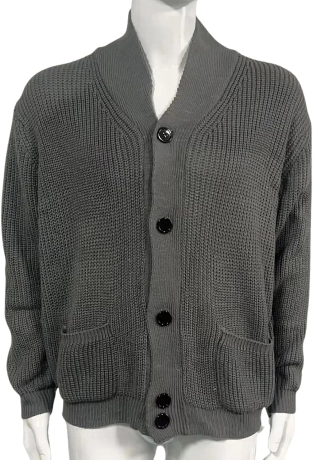 CORIRESHA Men's Elbow Patch Shawl Collar Long Sleeve Knit Cardigan Sweater with Pockets