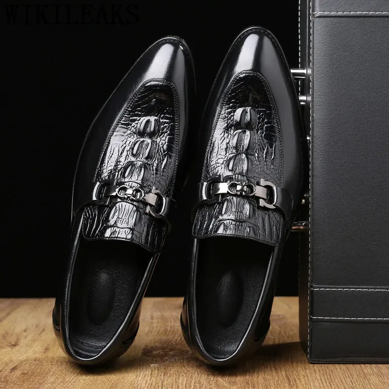 Crocodile Italian Style Business Men Oxford Leather Shoes