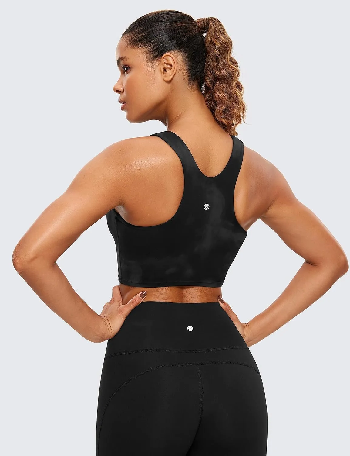 CRZ YOGA Butterluxe Racerback Longline Sports Bras for Women - High Neck Padded Crop Workout Tank Top with Built in Pads