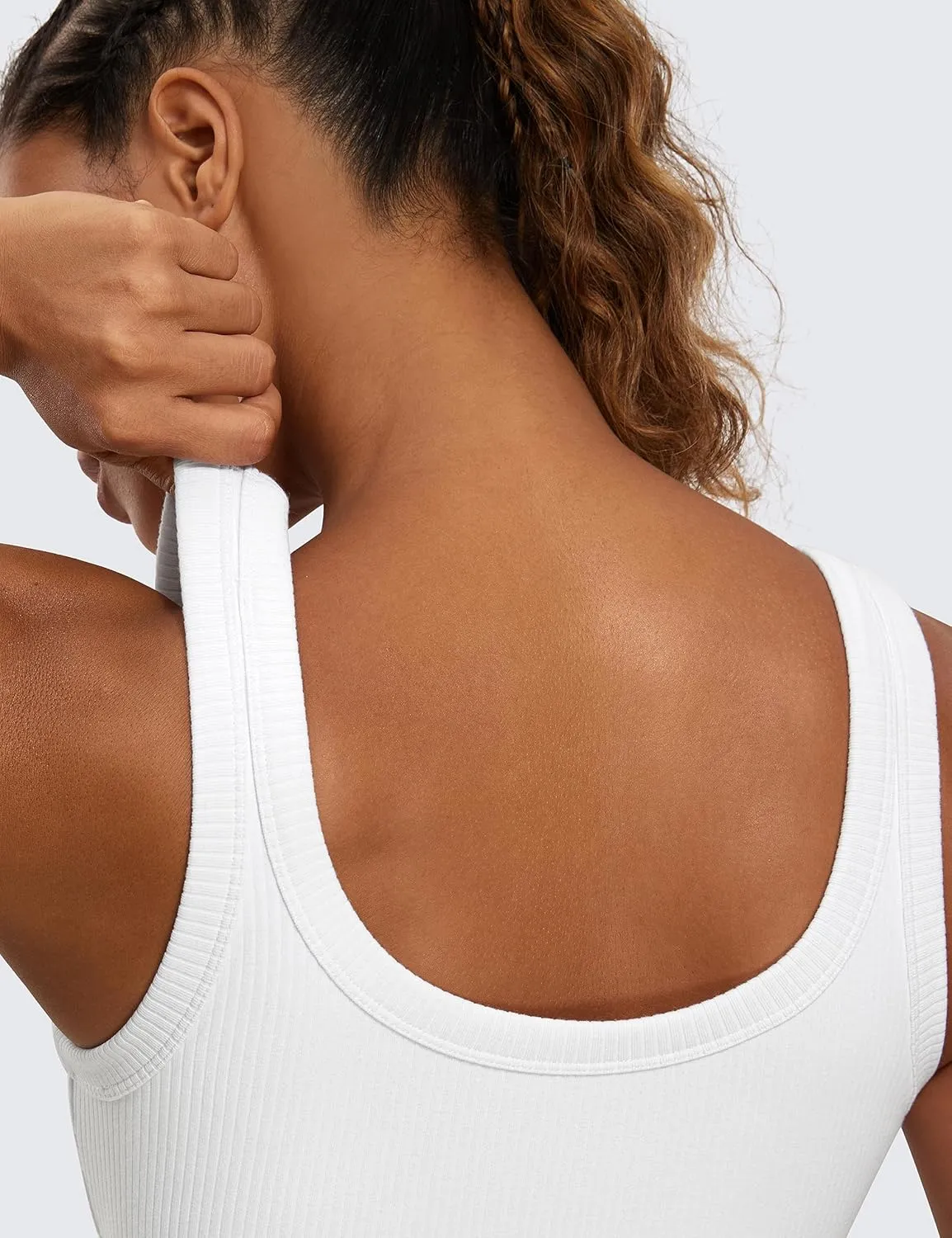 CRZ YOGA Ribbed Sports Bras for Women - U Back Wireless Medium Impact Padded Yoga Workout Cami