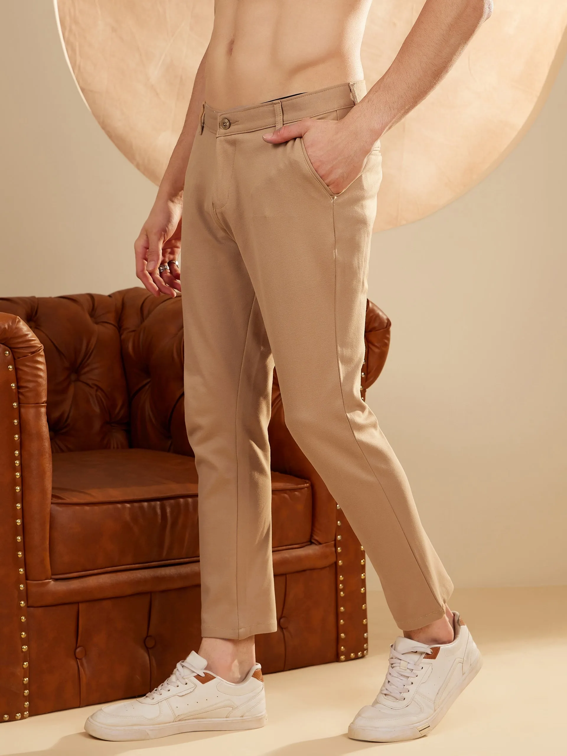 Dark Beige: Textured Stretchable Chinos