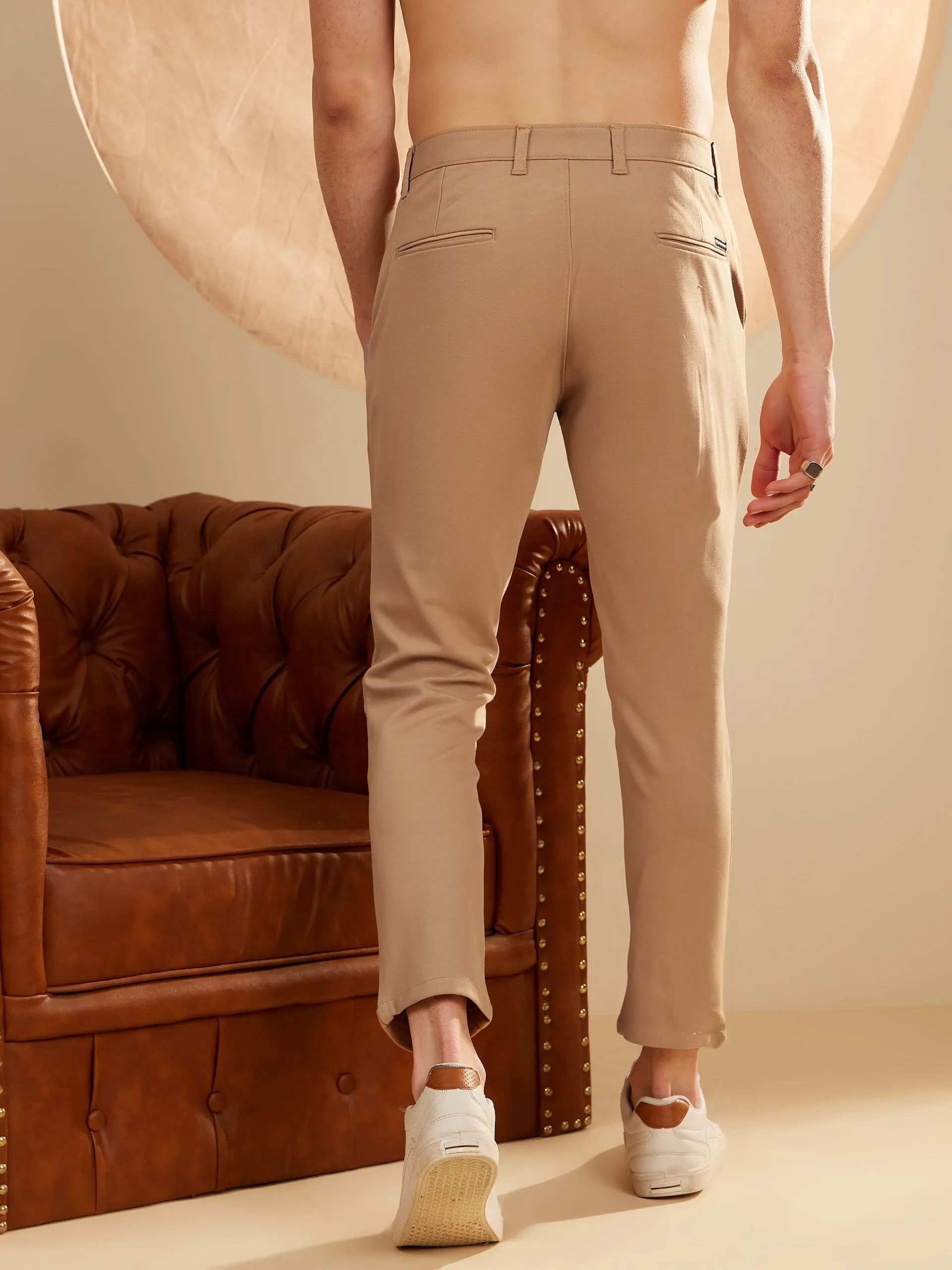 Dark Beige: Textured Stretchable Chinos