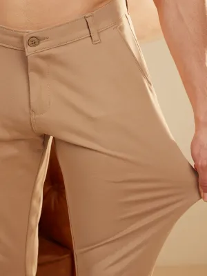 Dark Beige: Textured Stretchable Chinos