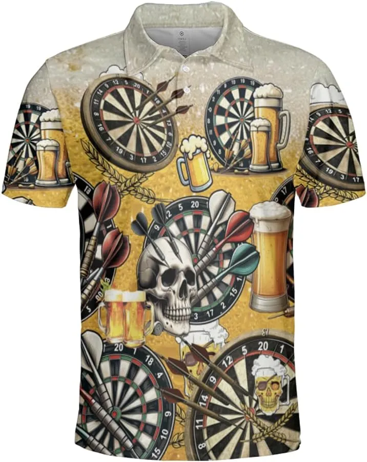 Darts Polo Shirts for Men - Darts Lover Stylish Mens Goft Shirt Casual Short Sleeve Button Down Outfit Set 34