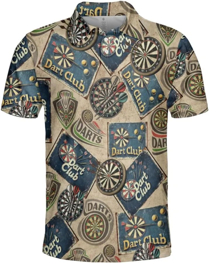 Darts Polo Shirts for Men - Darts Lover Stylish Mens Goft Shirt Casual Short Sleeve Button Down Outfit Set 34