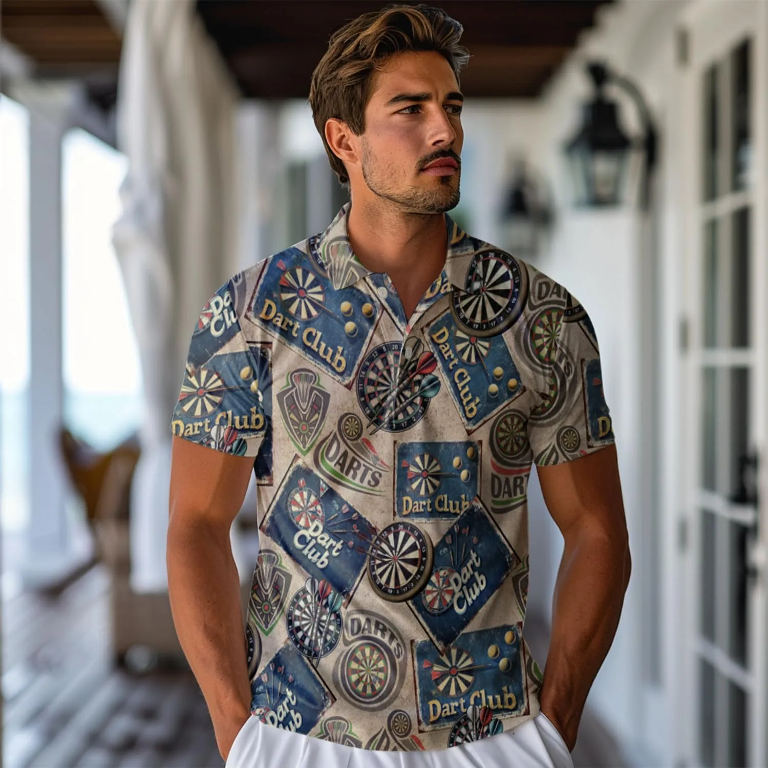 Darts Polo Shirts for Men - Darts Lover Stylish Mens Goft Shirt Casual Short Sleeve Button Down Outfit Set 34