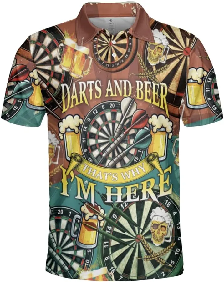 Darts Polo Shirts for Men - Darts Lover Stylish Mens Goft Shirt Casual Short Sleeve Button Down Outfit Set 34