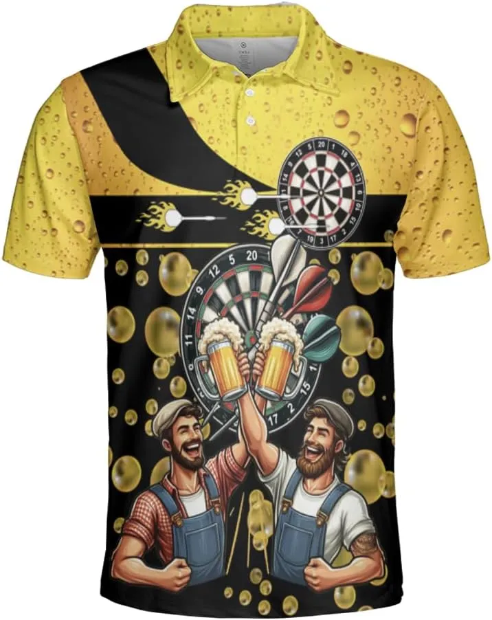 Darts Polo Shirts for Men - Darts Lover Stylish Mens Goft Shirt Casual Short Sleeve Button Down Outfit Set 34