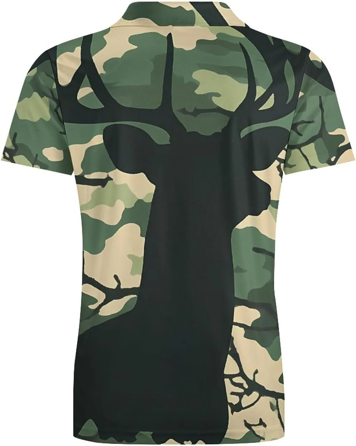 Deer Silhouette on A Camouflage Pattern Men's Polo-Shirt Regular-Fit Short Sleeve Sports Quick Dry Golf Tennis T-Shirt