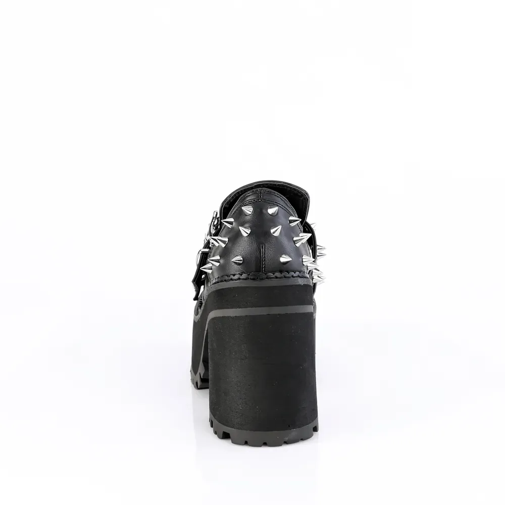 DEMONIA Block Heel Platform Loafers with Skull Buckles