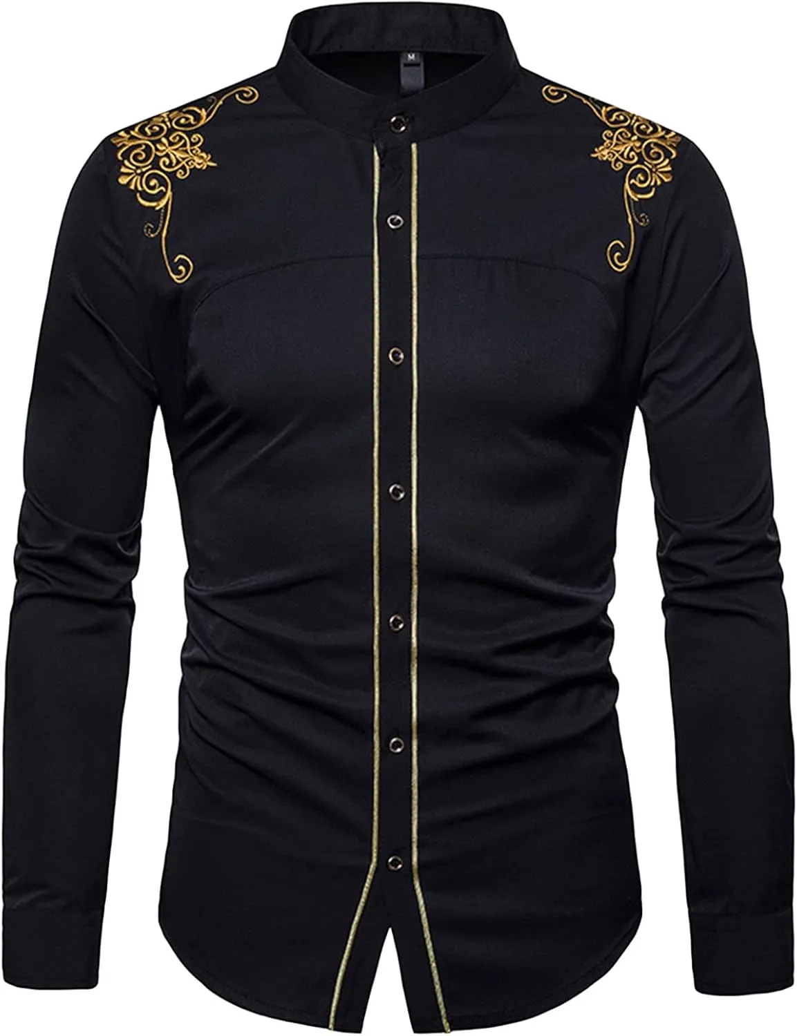 DGHM-JLMY Mens African Metallic Print Shirt Fashion Palace Embroidered Long Sleeve Shirt Slim Fit Dress Shirts
