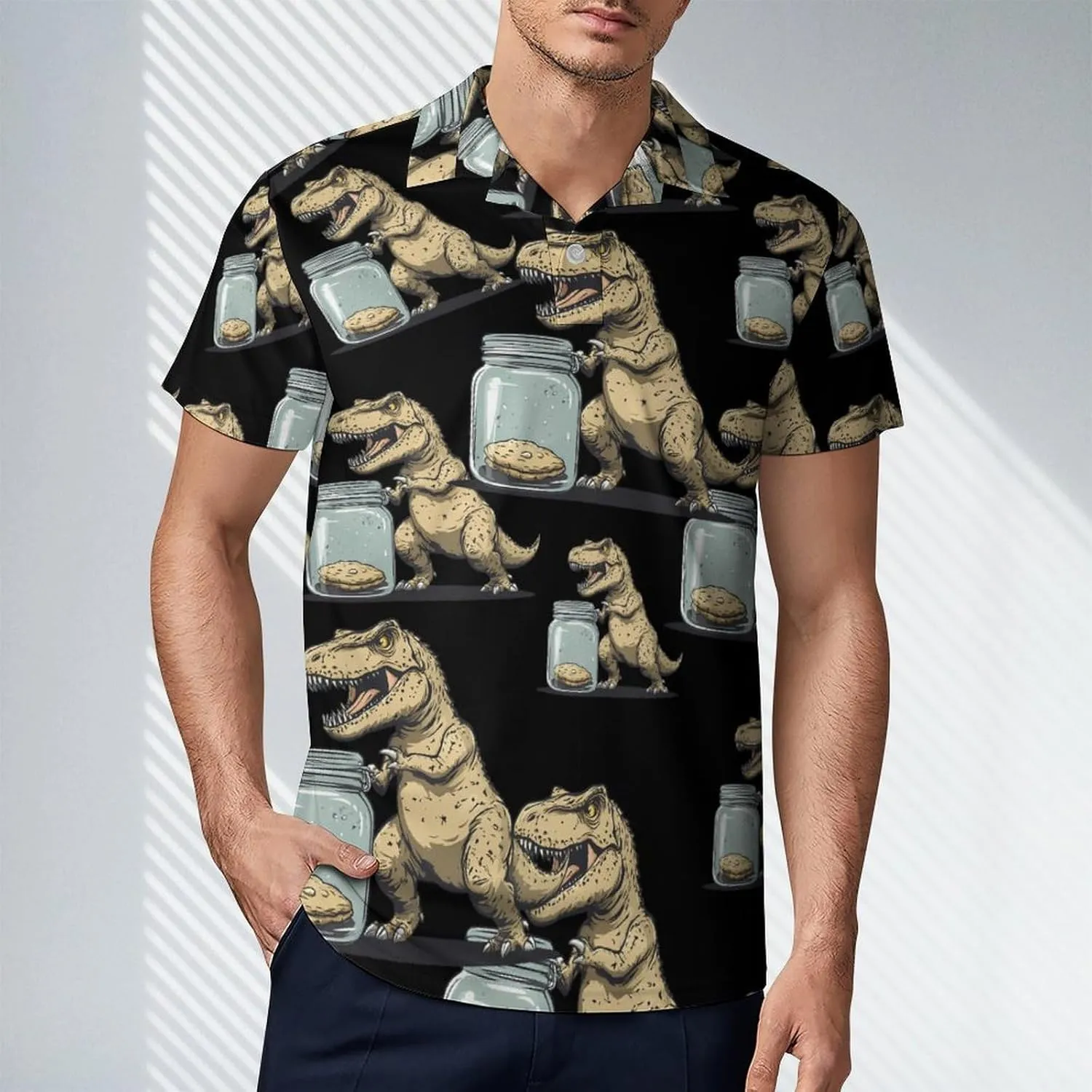 Dinosaur No Hands No Cook-ies Men's Polo-Shirt Regular-Fit Short Sleeve Sports Quick Dry Golf Tennis T-Shirt