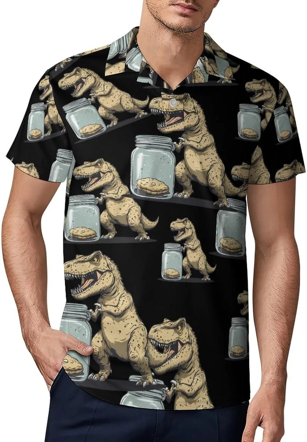 Dinosaur No Hands No Cook-ies Men's Polo-Shirt Regular-Fit Short Sleeve Sports Quick Dry Golf Tennis T-Shirt