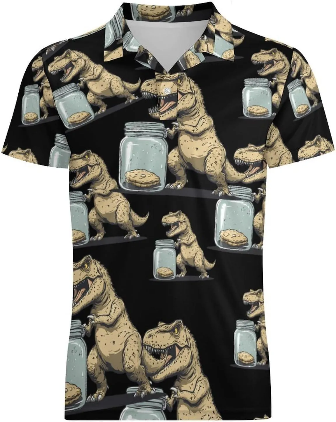 Dinosaur No Hands No Cook-ies Men's Polo-Shirt Regular-Fit Short Sleeve Sports Quick Dry Golf Tennis T-Shirt