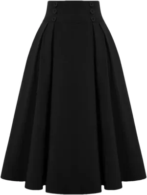 Disimlarl Solid High Waist Buttons Women Summer Skirts Pleated Vintage Retro Midi Length Long Skirt