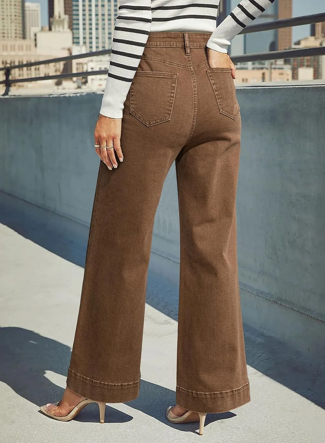 Dokotoo Women's Casual High Waisted Jeans Stretch Wide Leg Loose Denim Pants with Pockets