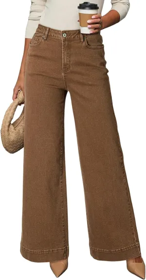 Dokotoo Women's Casual High Waisted Jeans Stretch Wide Leg Loose Denim Pants with Pockets