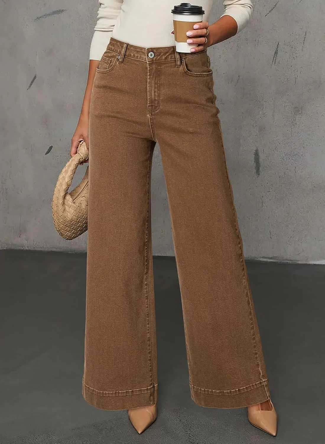 Dokotoo Women's Casual High Waisted Jeans Stretch Wide Leg Loose Denim Pants with Pockets