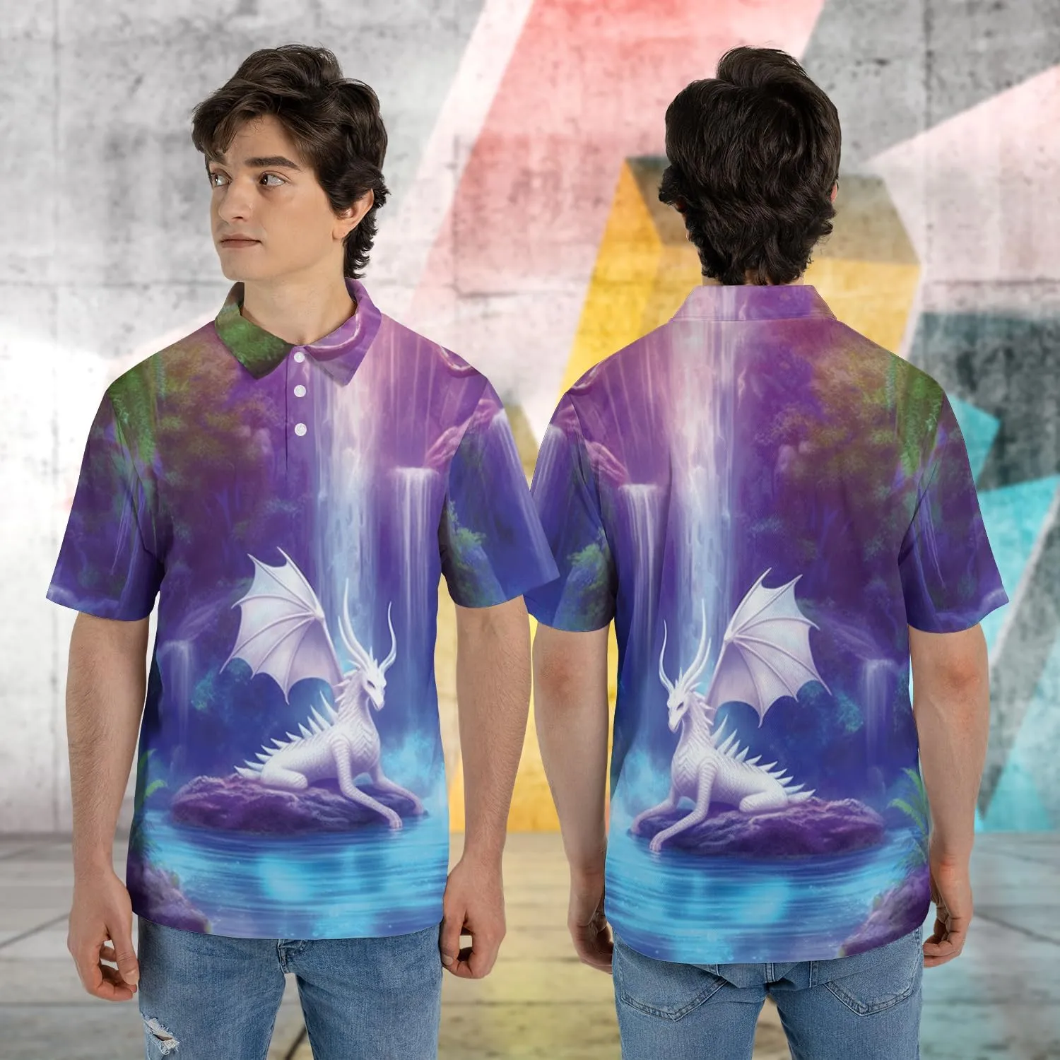 Dragon Polo Shirts for Men - Mythical Creature Men's Regular Fit Quick Dry Golf Polo Shirt Series 06
