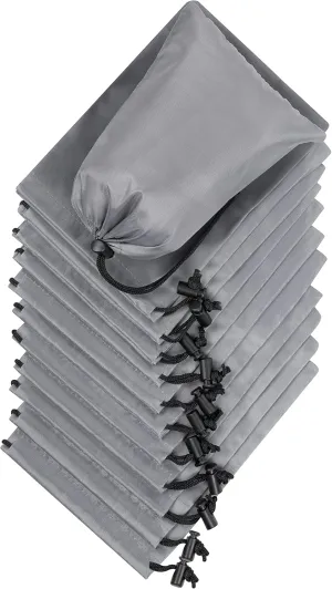 Drawstring Bag - Nylon Cinch and Ditty Stuff Pouch with Toggle (7 x 9-12 pack, Grey)