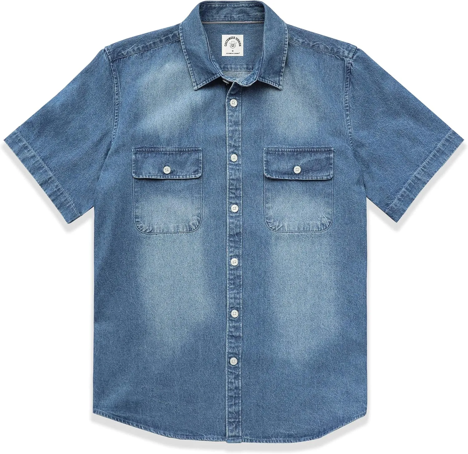 DubinikMens Short Sleeve Button Down Shirts Denim Short Sleeve Shirt Men Two Pocket Western Soft Work Casual Denim Shirt