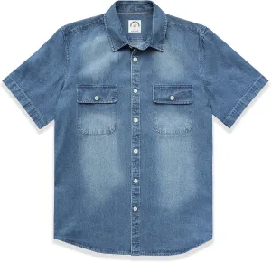 DubinikMens Short Sleeve Button Down Shirts Denim Short Sleeve Shirt Men Two Pocket Western Soft Work Casual Denim Shirt