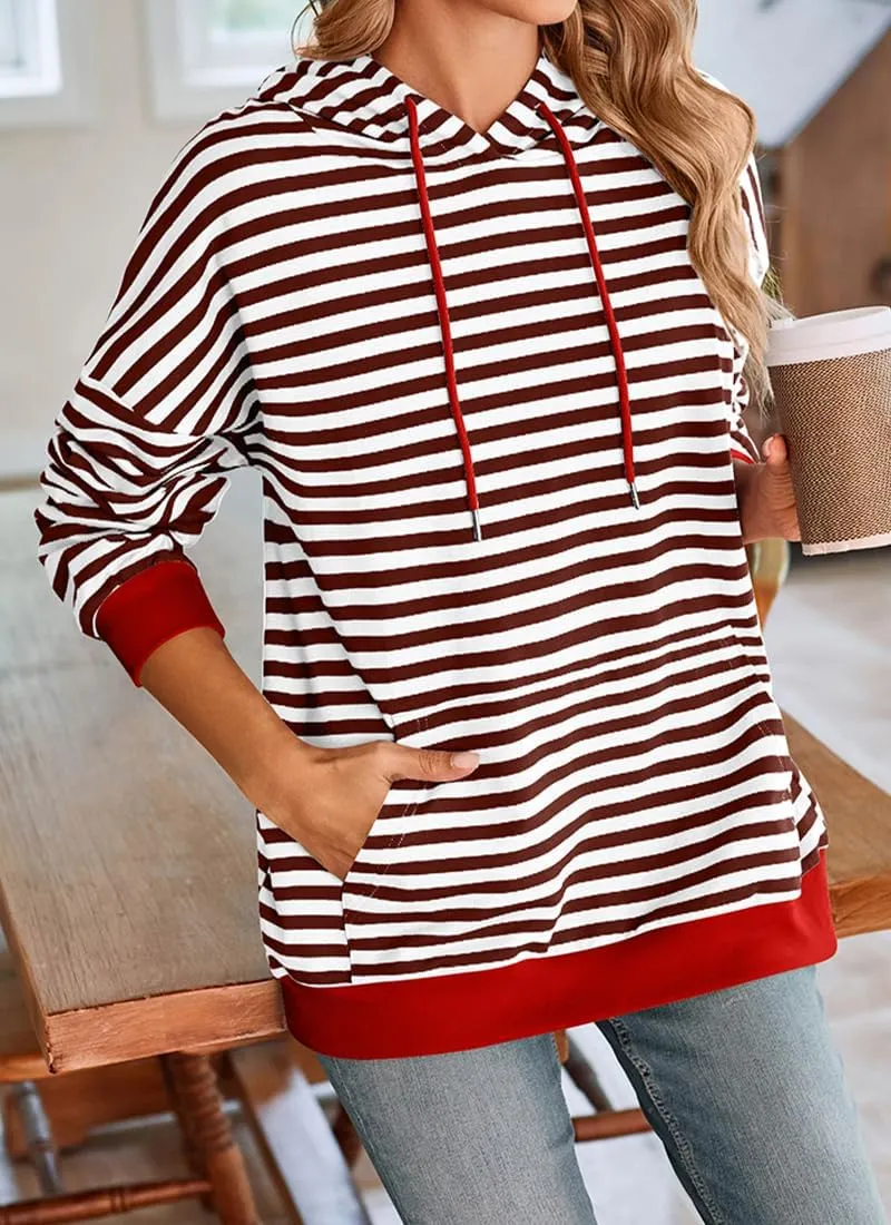 EUDOLAH Women Striped Hoodie Color Block Oversized Hoodies Long Sleeve Hooded Neck Fashion Top Casual Loose Y2K Clothing