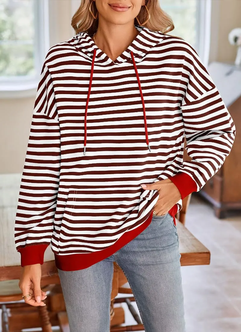 EUDOLAH Women Striped Hoodie Color Block Oversized Hoodies Long Sleeve Hooded Neck Fashion Top Casual Loose Y2K Clothing