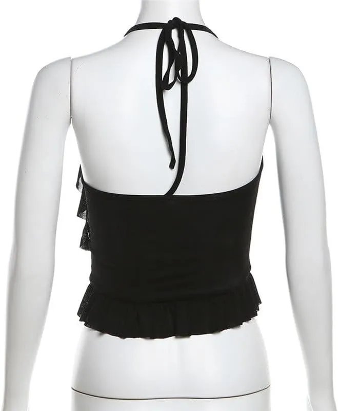 Fashion Hanging Neck Sexy Backless Vest Women V-Neck Lace Camisole Vest(D,M)