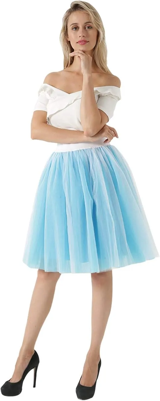 FEOYA Women Tutu Skirts 5 Layered Knee Length Tulle Skirt A-line Pleated Princess Skirts Evening Gown Prom Wedding Skirt