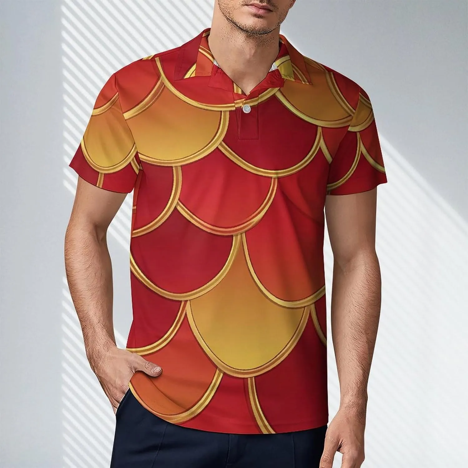 Fish Scale Pattern Men's Polo-Shirt Regular-Fit Short Sleeve Sports Quick Dry Golf Tennis T-Shirt